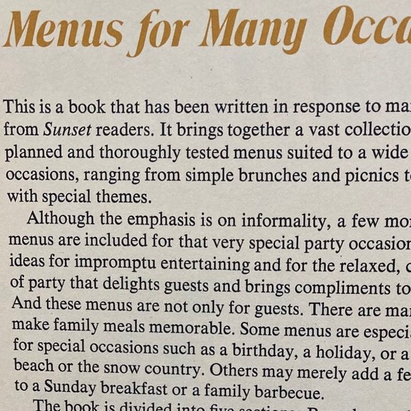 SUNSET MENU COOKBOOK Vintage1969 Menus for many Occasions Detailed Party Recipes - Picture 6 of 13